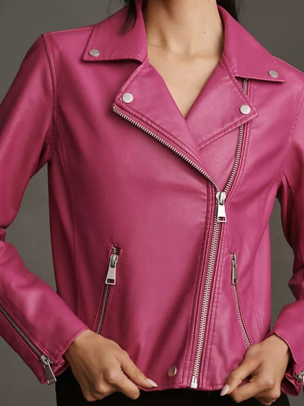 Anthropologie The Saige Faux‑Leather Moto Jacket — Raspberry (Size M)